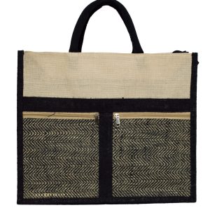 Jute Double Pocket Office Bag (Black)