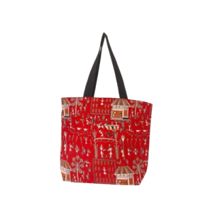 Jute Cotton Printed Ladies Bag(RED)