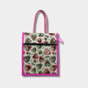 Jute Small Shopping Bag With Pocket-Pink