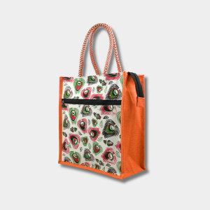Jute Small Shopping Bag With Pocket-Orange