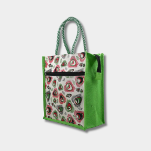 Jute Small Shopping Bag With Pocket-Green