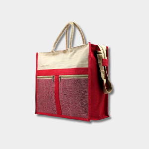 Jute Side Office With Double Pocket Bag-Red
