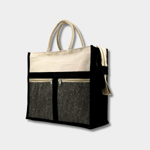 Jute Side Office With Double Pocket Bag-Black