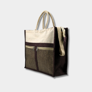 Jute Side Office With Double Pocket Bag-Brown